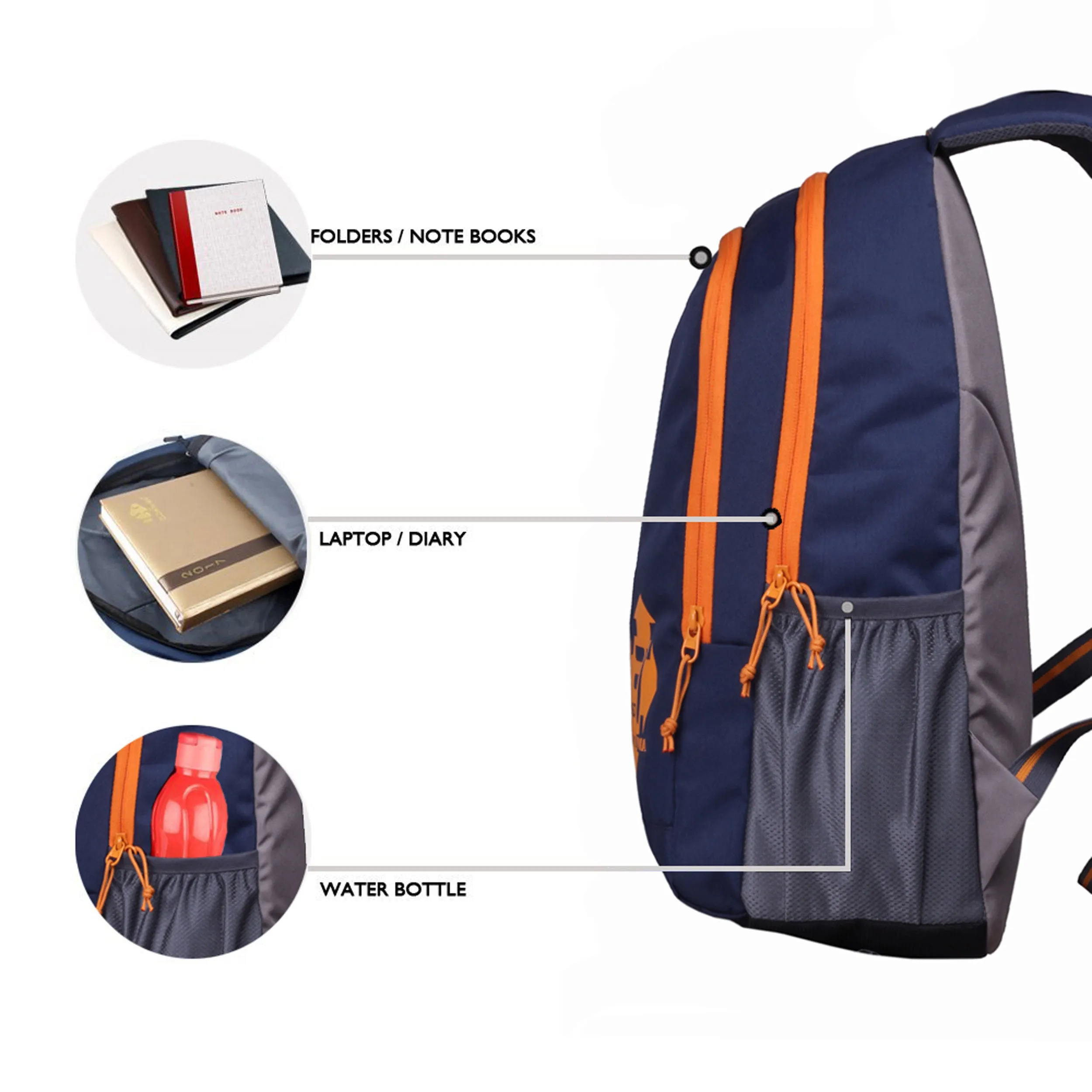 Castle 22L Navy Blue Orange Backpack