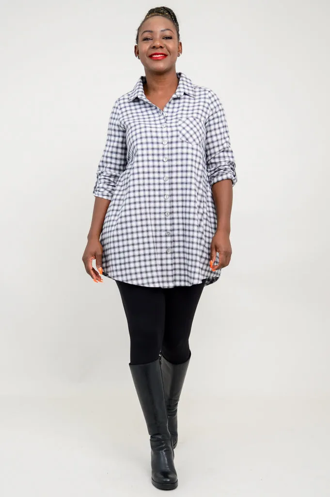 Celine Tunic, Silver Plaid, Cotton Flannel - Final Sale