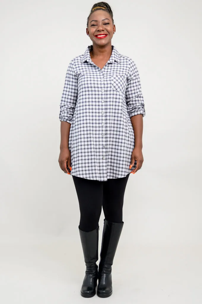 Celine Tunic, Silver Plaid, Cotton Flannel - Final Sale