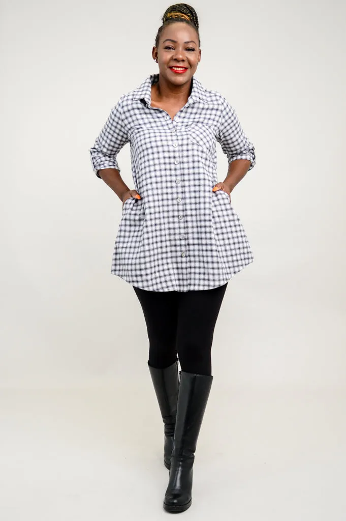 Celine Tunic, Silver Plaid, Cotton Flannel - Final Sale