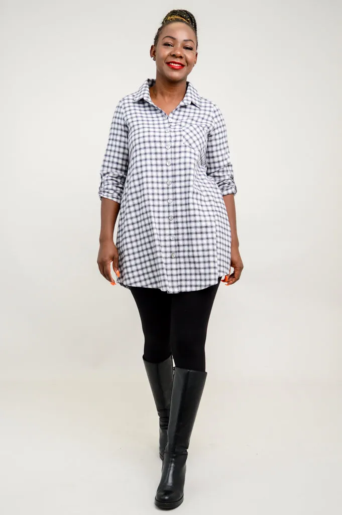 Celine Tunic, Silver Plaid, Cotton Flannel - Final Sale