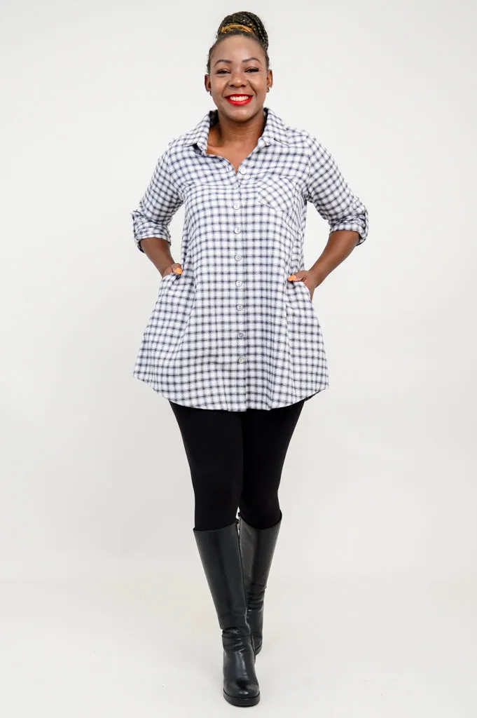 Celine Tunic, Silver Plaid, Cotton Flannel - Final Sale