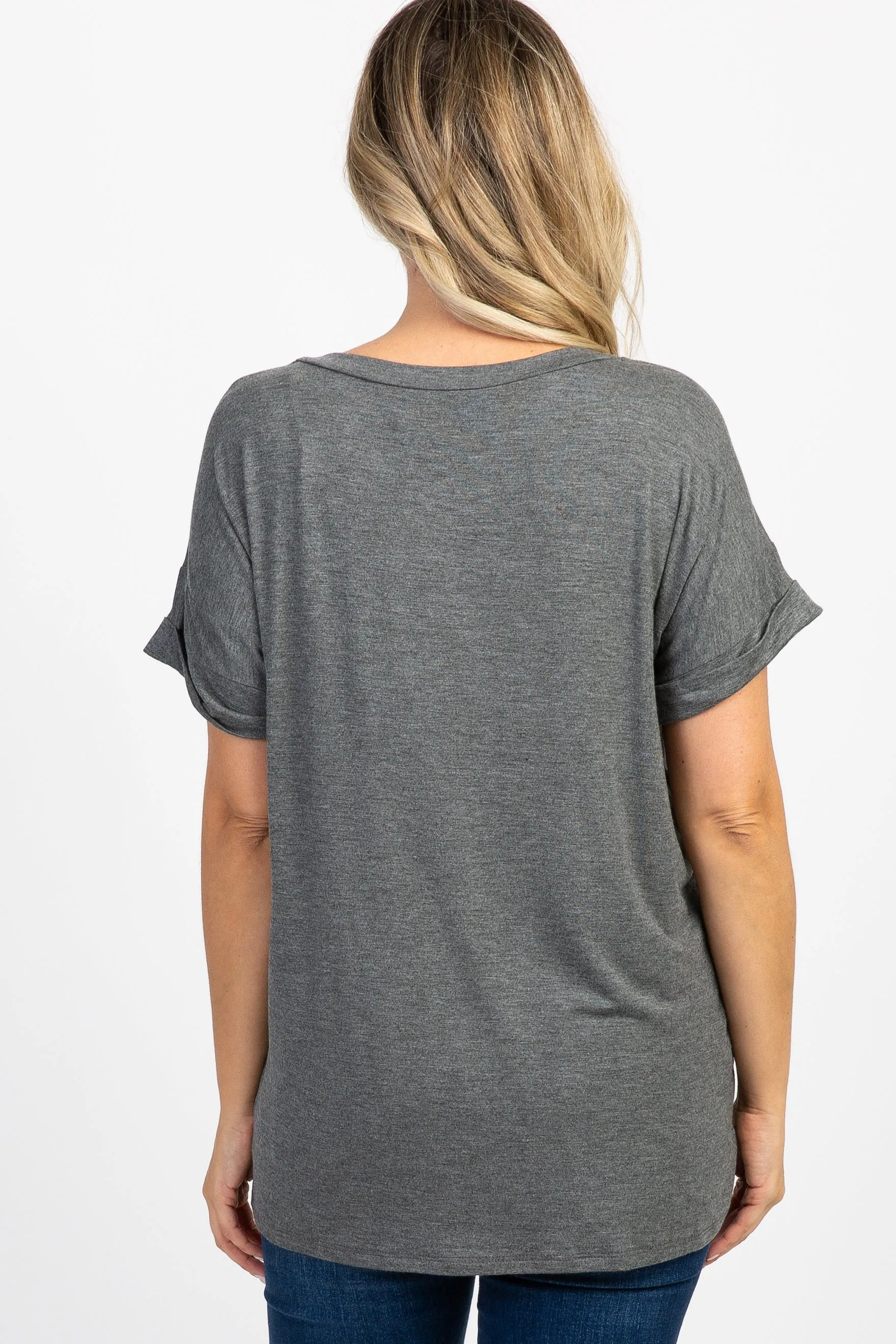 Charcoal V-Neck Pocket Accent Maternity Top