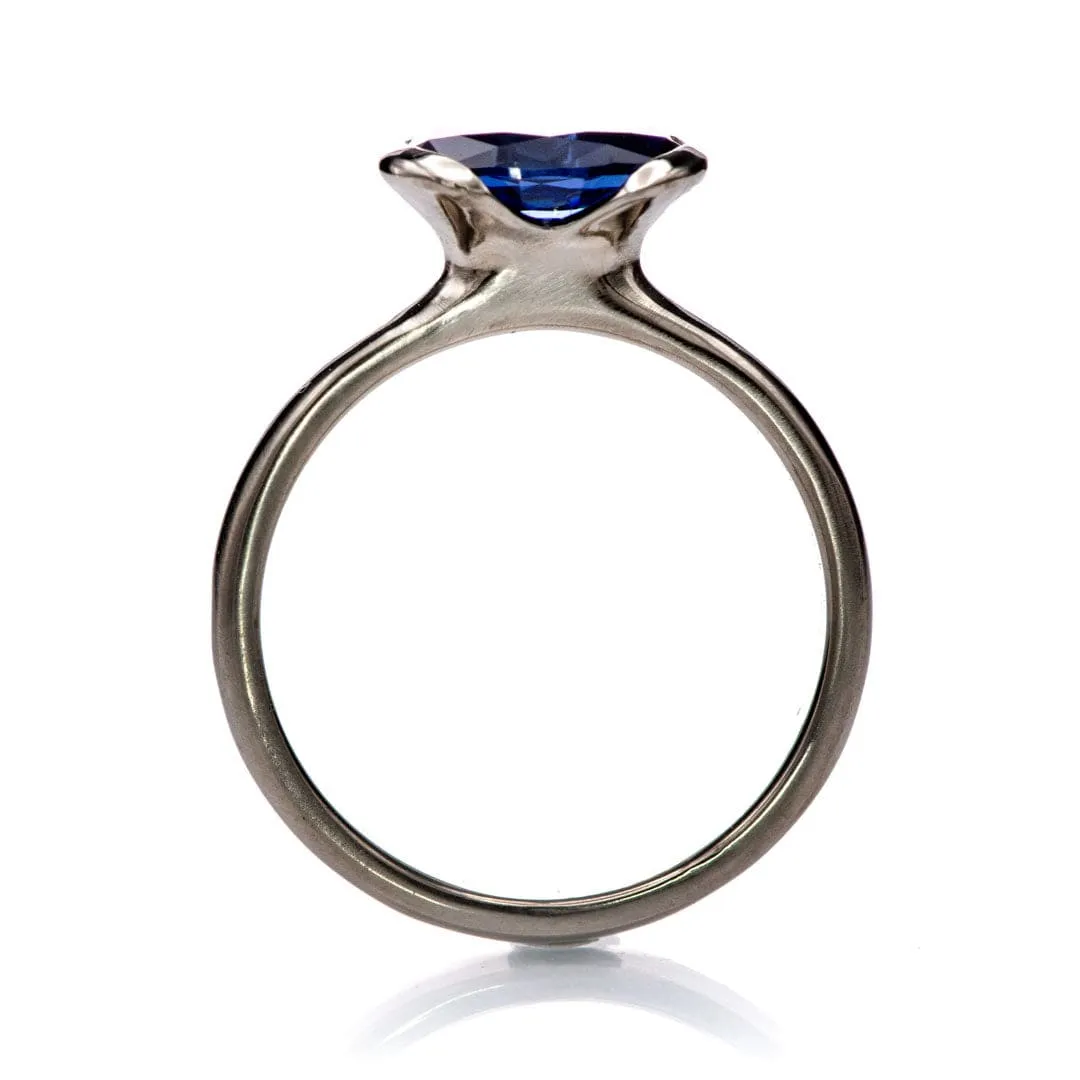 Chatham Lab Created Oval Blue Sapphire Half Bezel Solitaire Engagement Ring