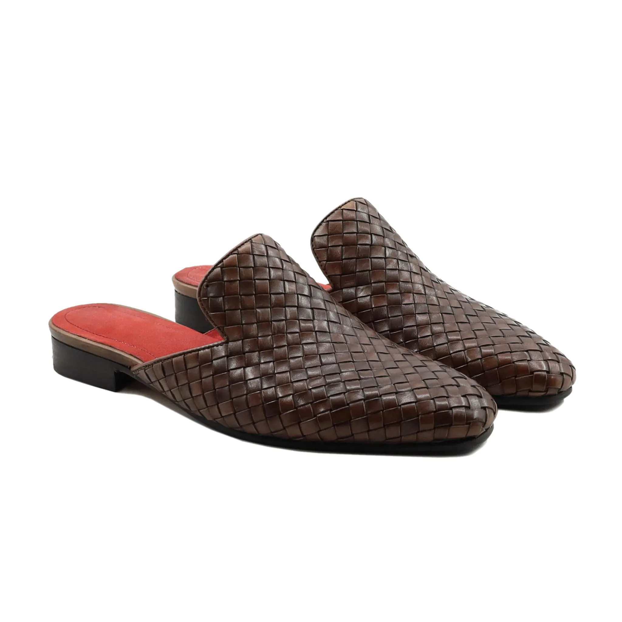 Chicito - Men's Dark Brown Hand Woven Leather Slipper