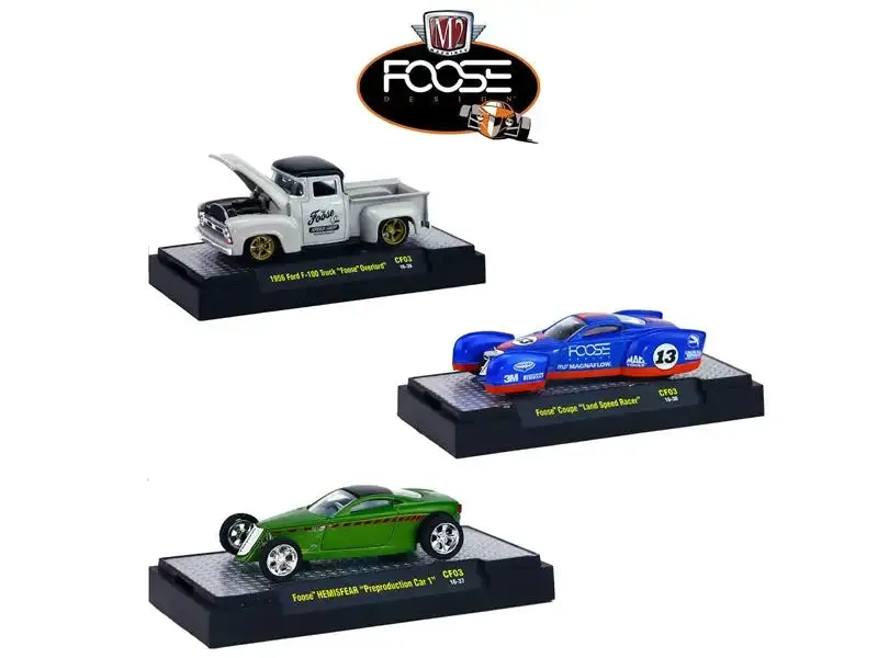 Chip Foose Release 3, 3 Cars Set WITH CASES 1/64 Diecast Model Cars by M2 Machines