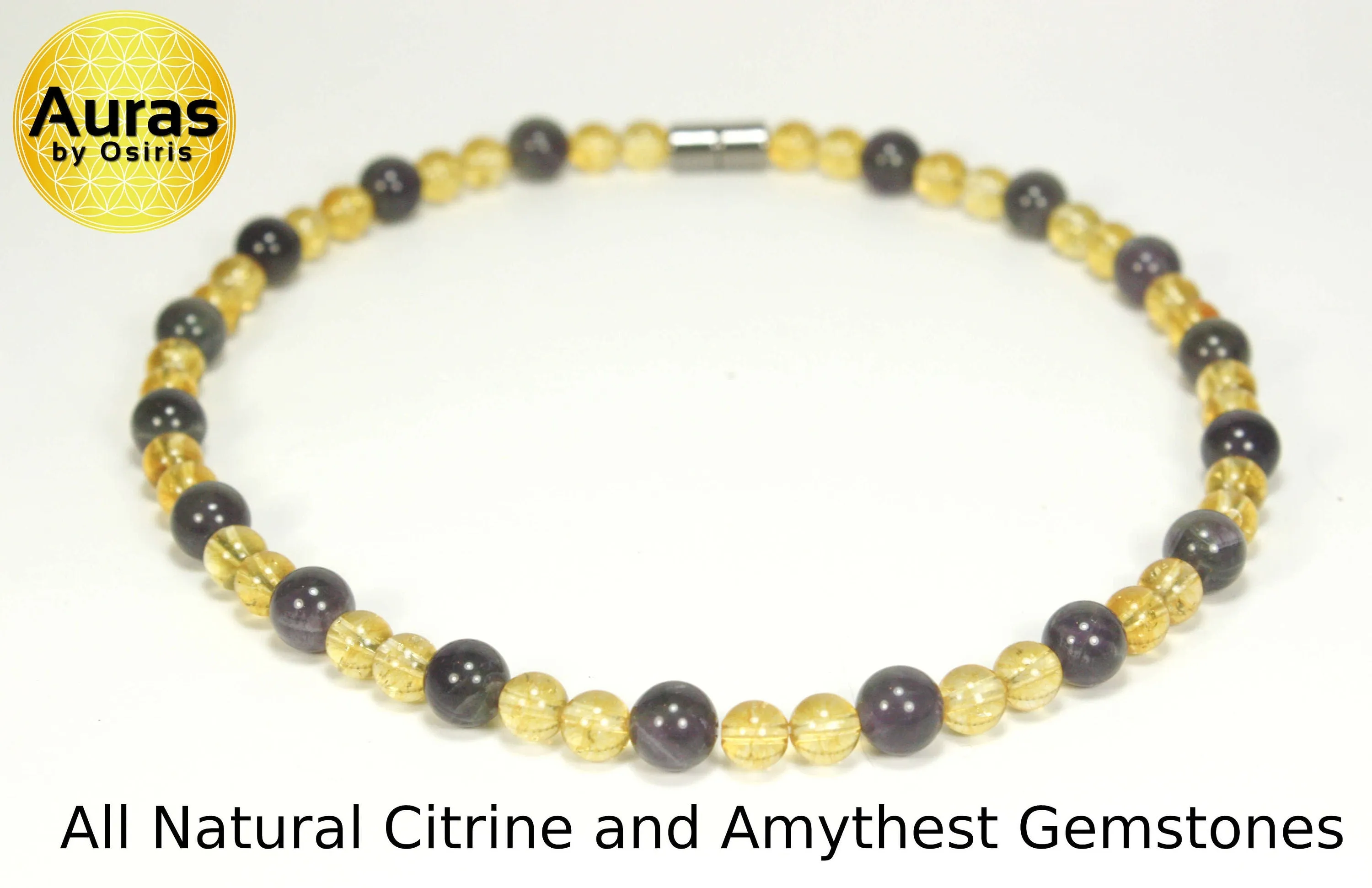 Citrine & Amethyst Necklace Womens Girls Neckless Gemstone Mala Healing Crystal Jewelry Handmade in USA by Master Shaman