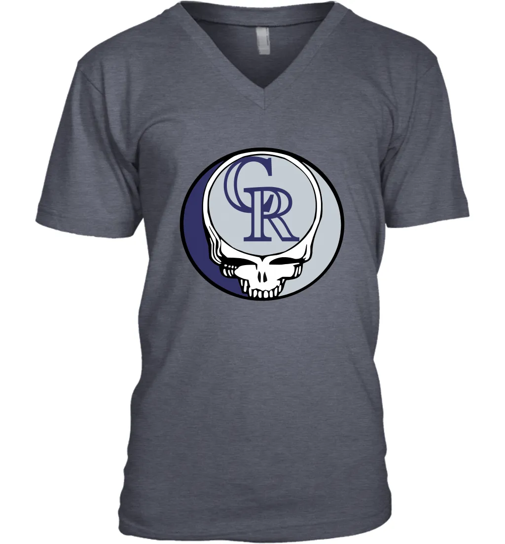 Colorado Rockies Grateful Dead Steal Your Face Baseball Mens V-Neck T-Shirt