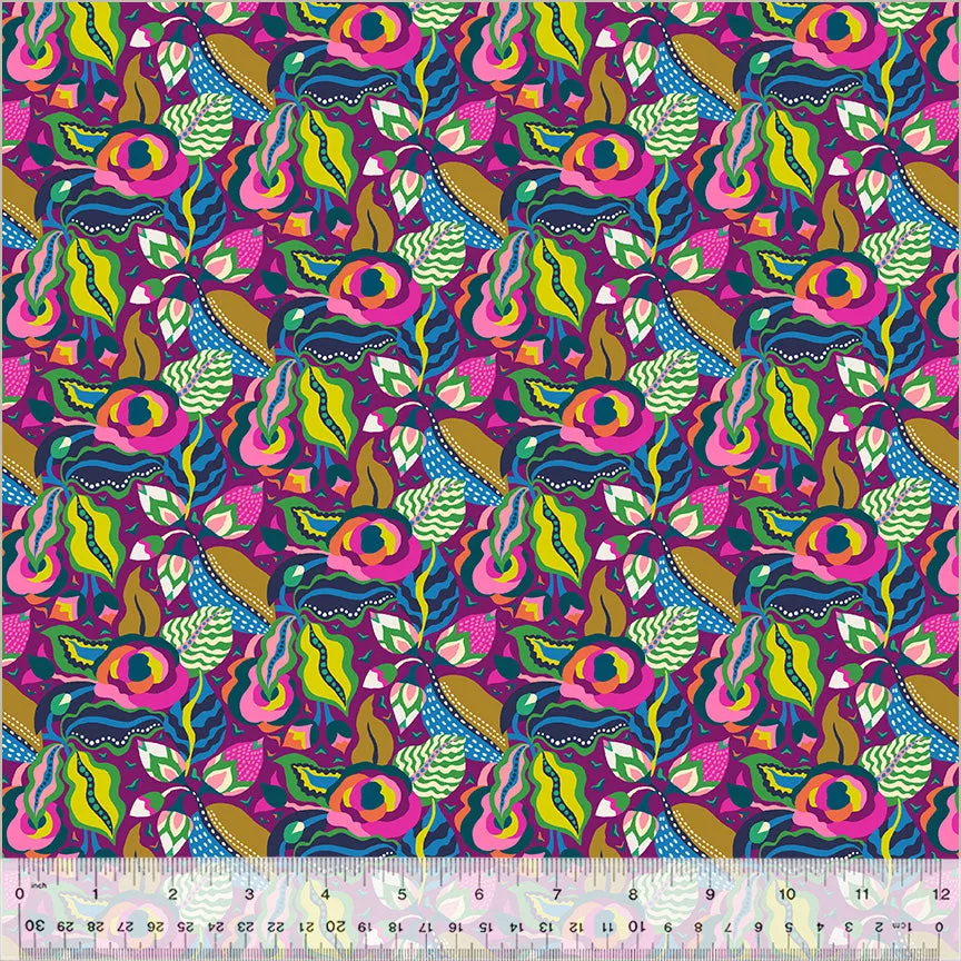 Cotton Fabric CAMILLIA GRAPE from BOTANICA Collection, Windham Fabrics, 54015-8