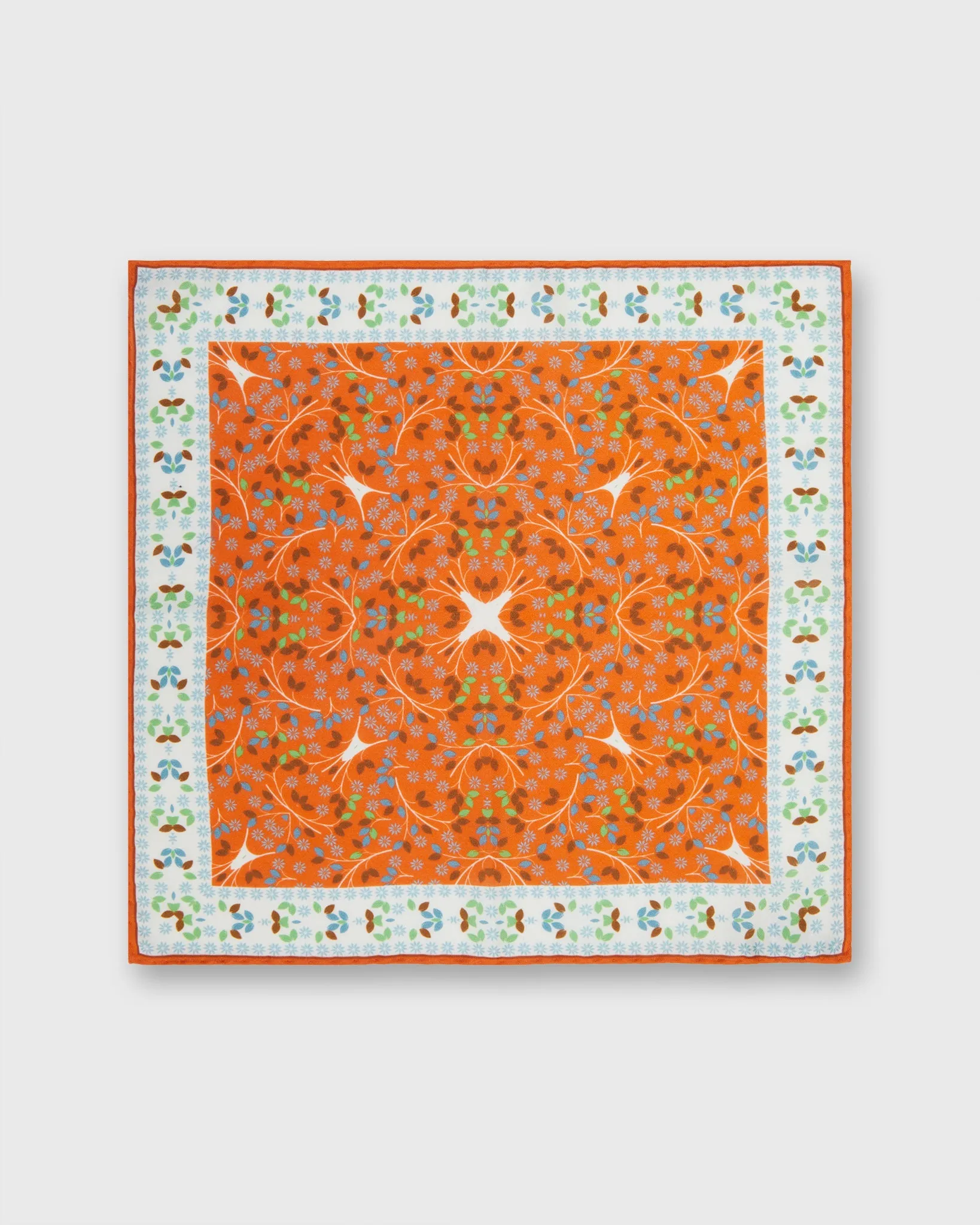 Cotton/Linen Print Pocket Square in Orange/Sky Multi Florals