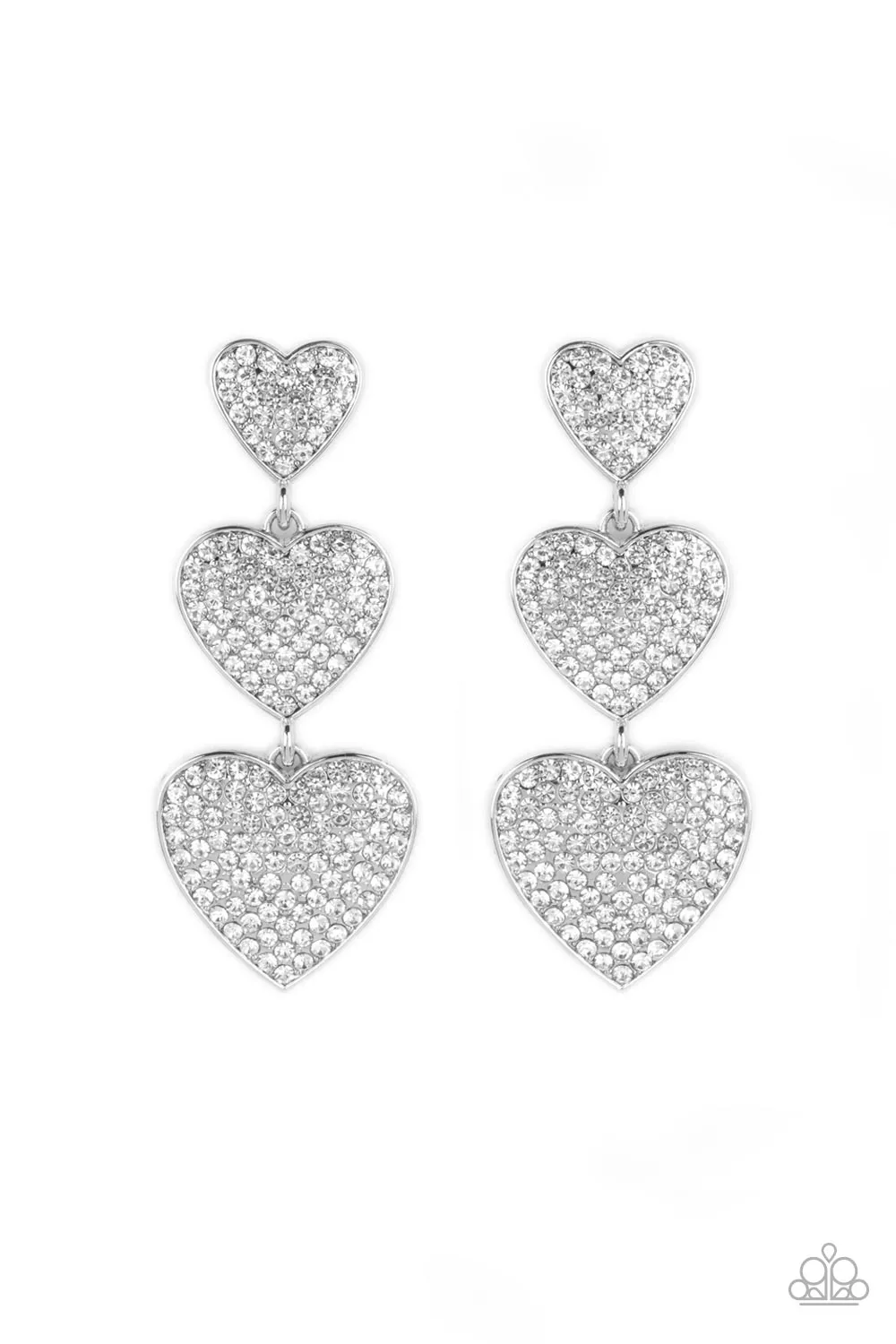 Couples Retreat White Rhinestone Heart Earrings - Paparazzi Accessories