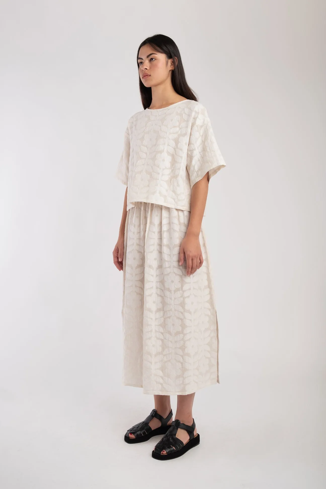 Cream Floral Jacquard Skirt