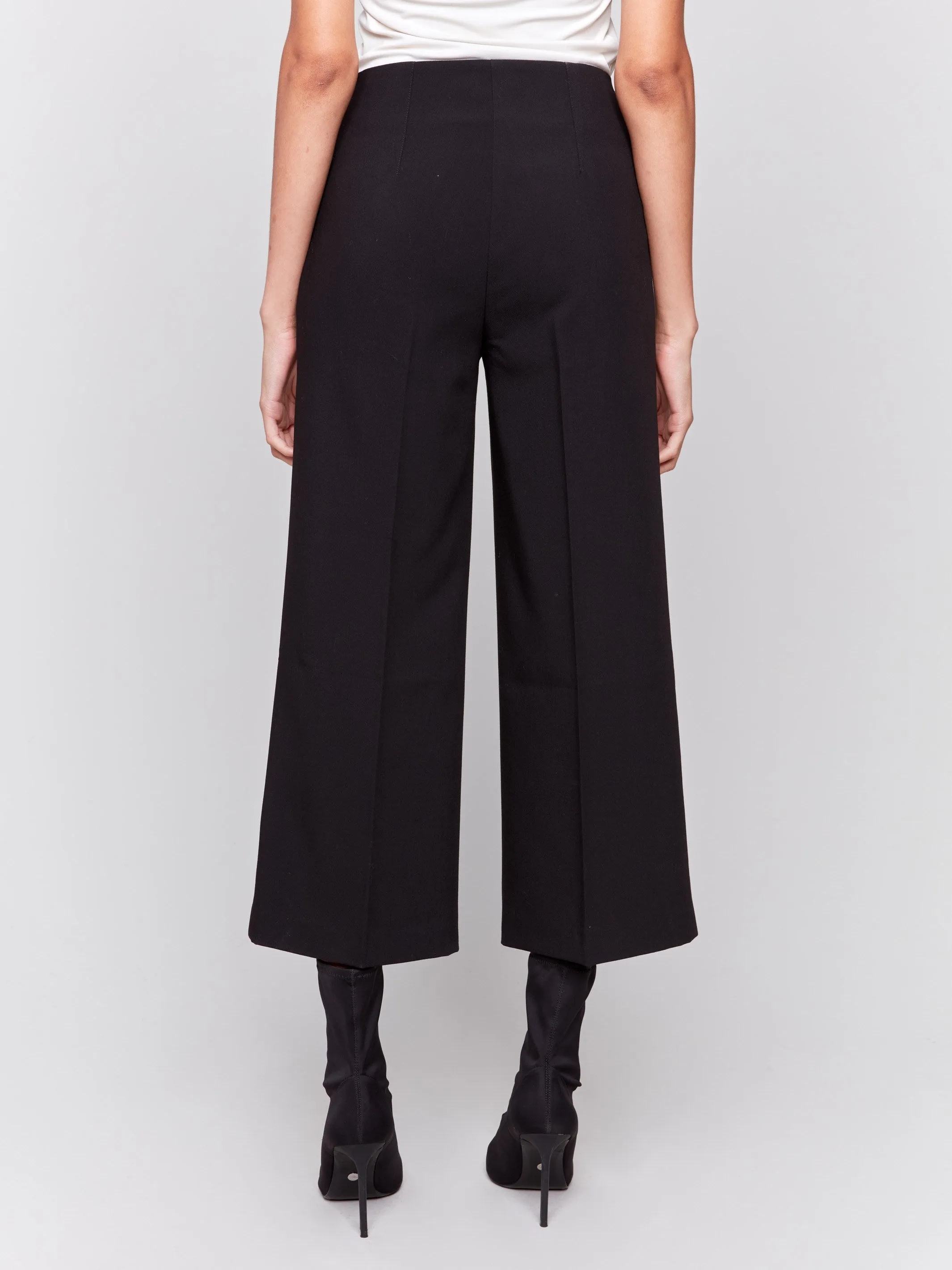 Cropped Wide Leg Pants - Black