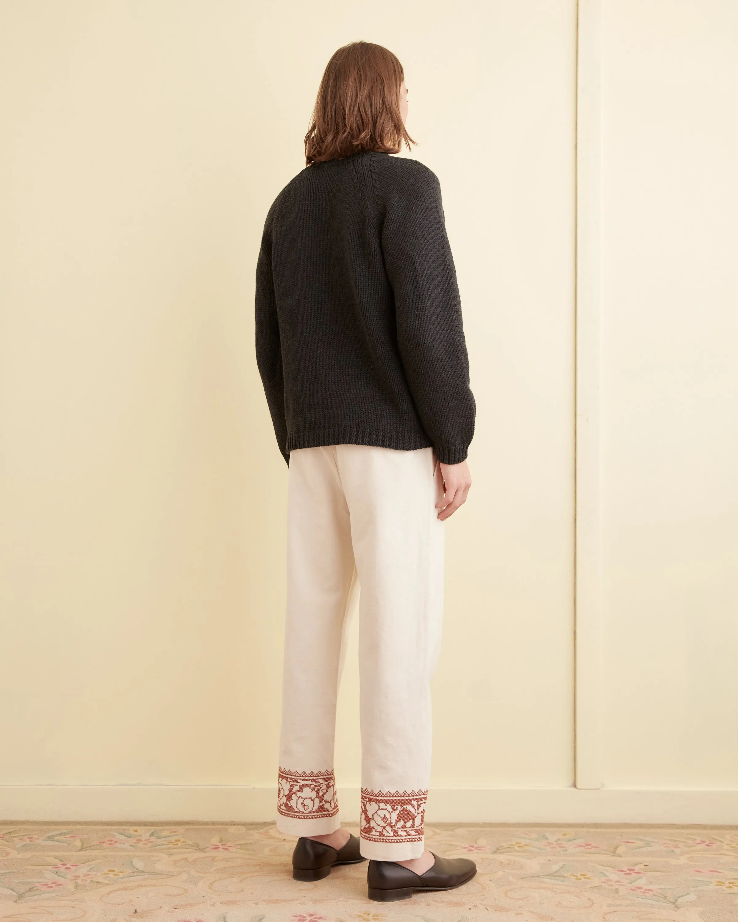 Cross-Stitched Rose Garland Trousers