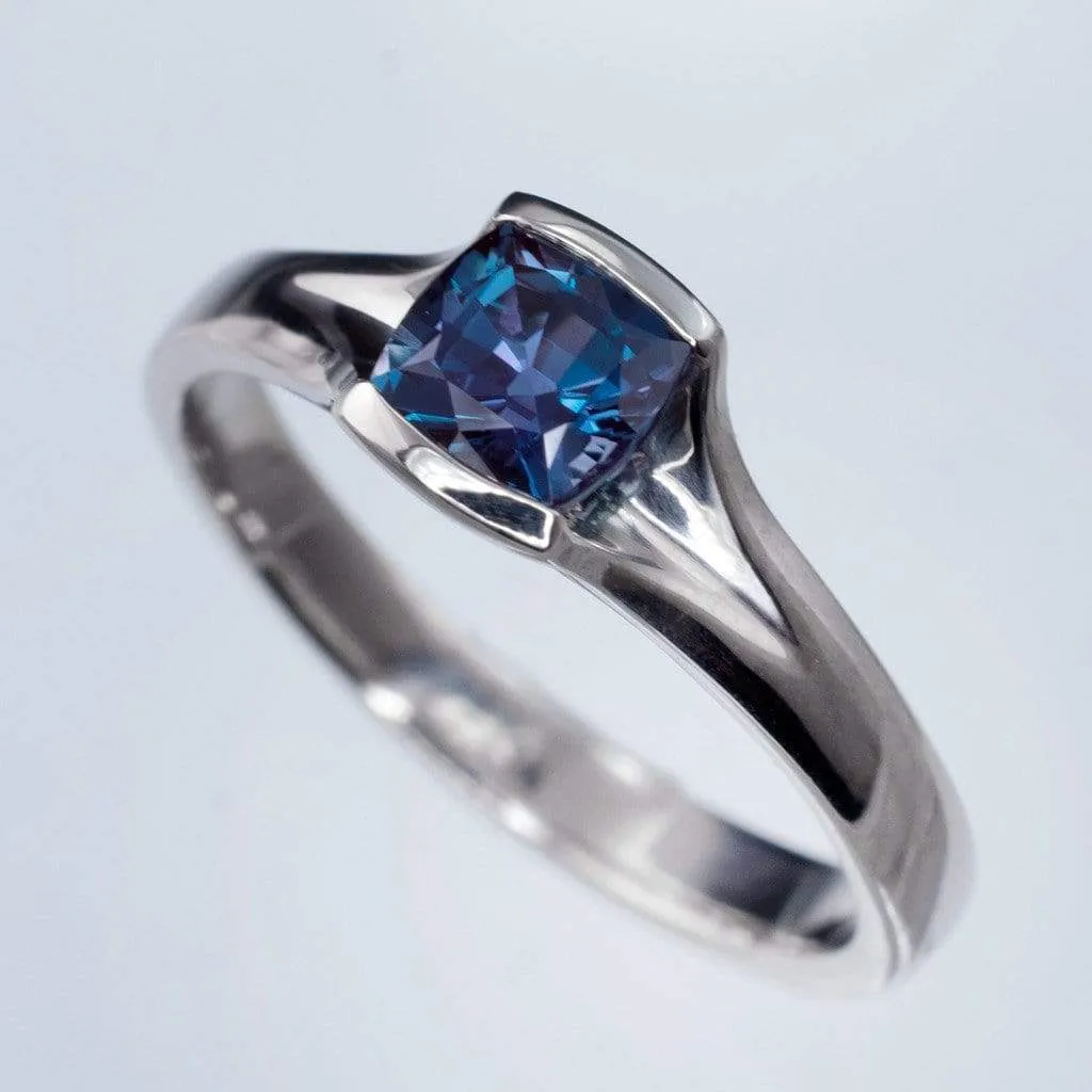 Cushion Cut Alexandrite Fold Solitaire Engagement Ring