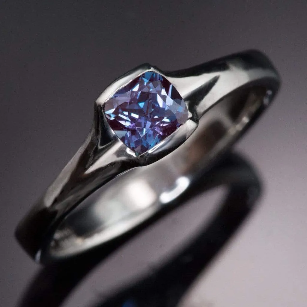 Cushion Cut Alexandrite Fold Solitaire Engagement Ring