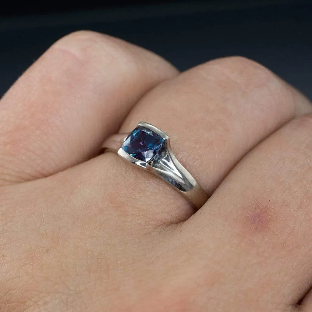 Cushion Cut Alexandrite Fold Solitaire Engagement Ring