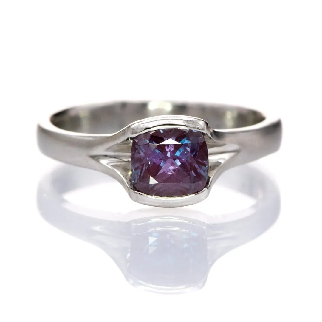 Cushion Cut Alexandrite Fold Solitaire Engagement Ring