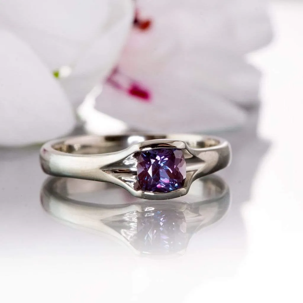 Cushion Cut Alexandrite Fold Solitaire Engagement Ring