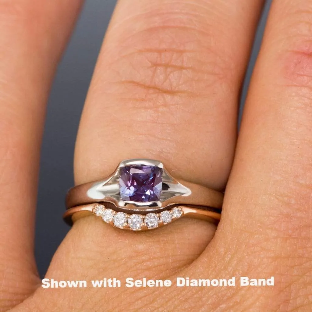 Cushion Cut Alexandrite Fold Solitaire Engagement Ring