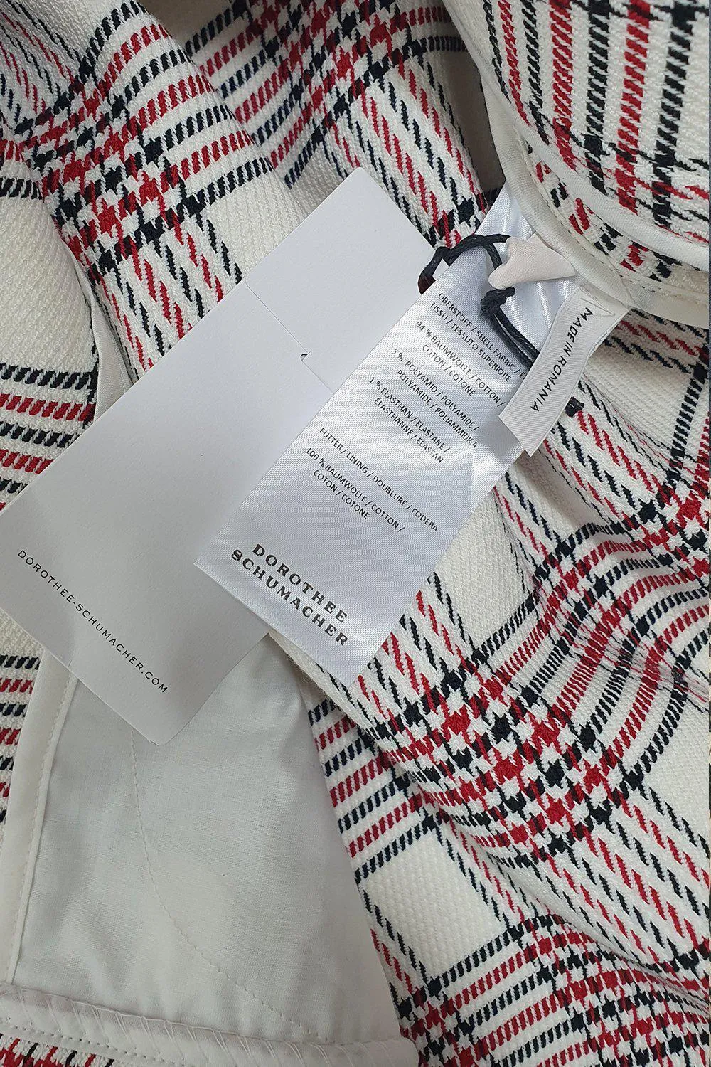 DOROTHEE SCHUMACHER Ivory Cotton Blend Tartan 3/4 Sleeve Jacket (2 | UK 10)