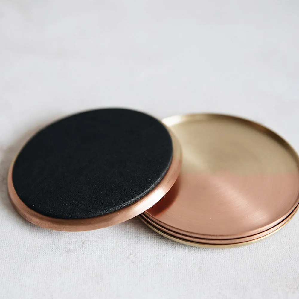 Dual Tone Coaster Set - Brass & Copper