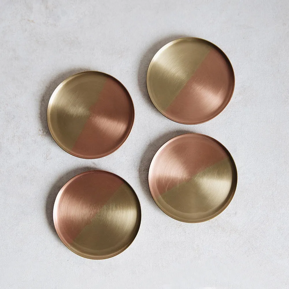 Dual Tone Coaster Set - Brass & Copper