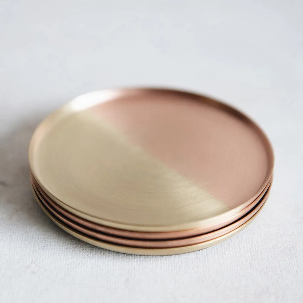 Dual Tone Coaster Set - Brass & Copper