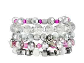 Erimish {MIRAGE} Silver   Hot Pink Stack {Set of 5 Bracelets}