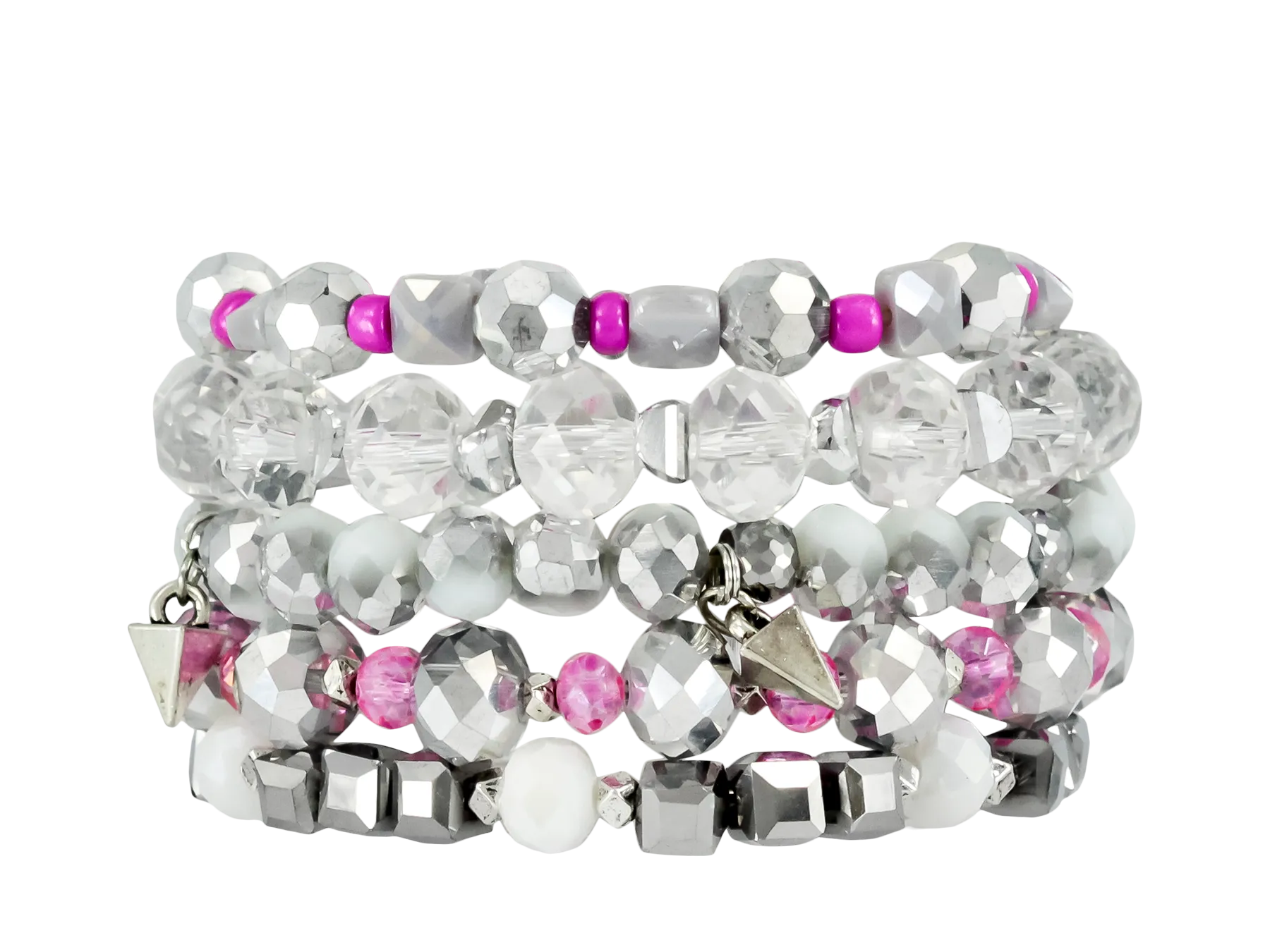 Erimish {MIRAGE} Silver   Hot Pink Stack {Set of 5 Bracelets}