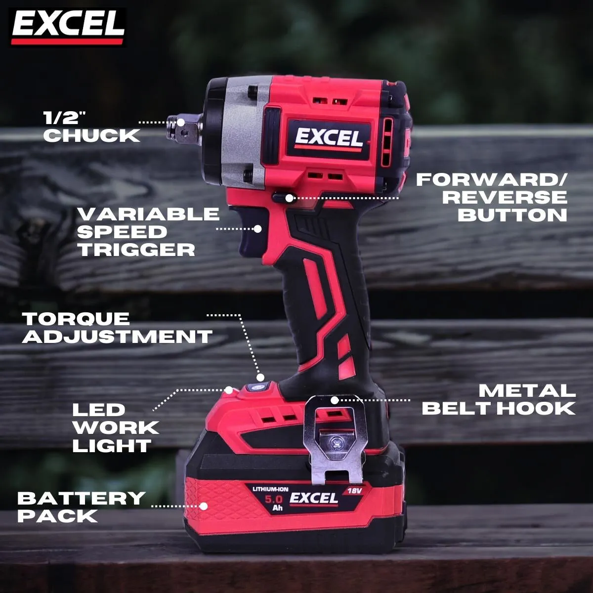 Excel 18V Brushless 1/2'' Impact Wrench Body Only (Battery & Charger Not Included)