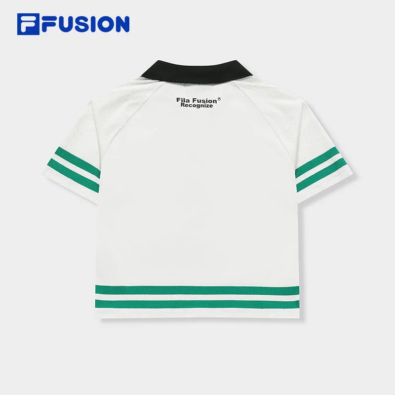 FILA FUSION INLINE CULTURE Women Short Sleeve Cropped Polo Knit Top in White