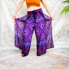 Flowy Geometric Print Side Slit Tie Pants