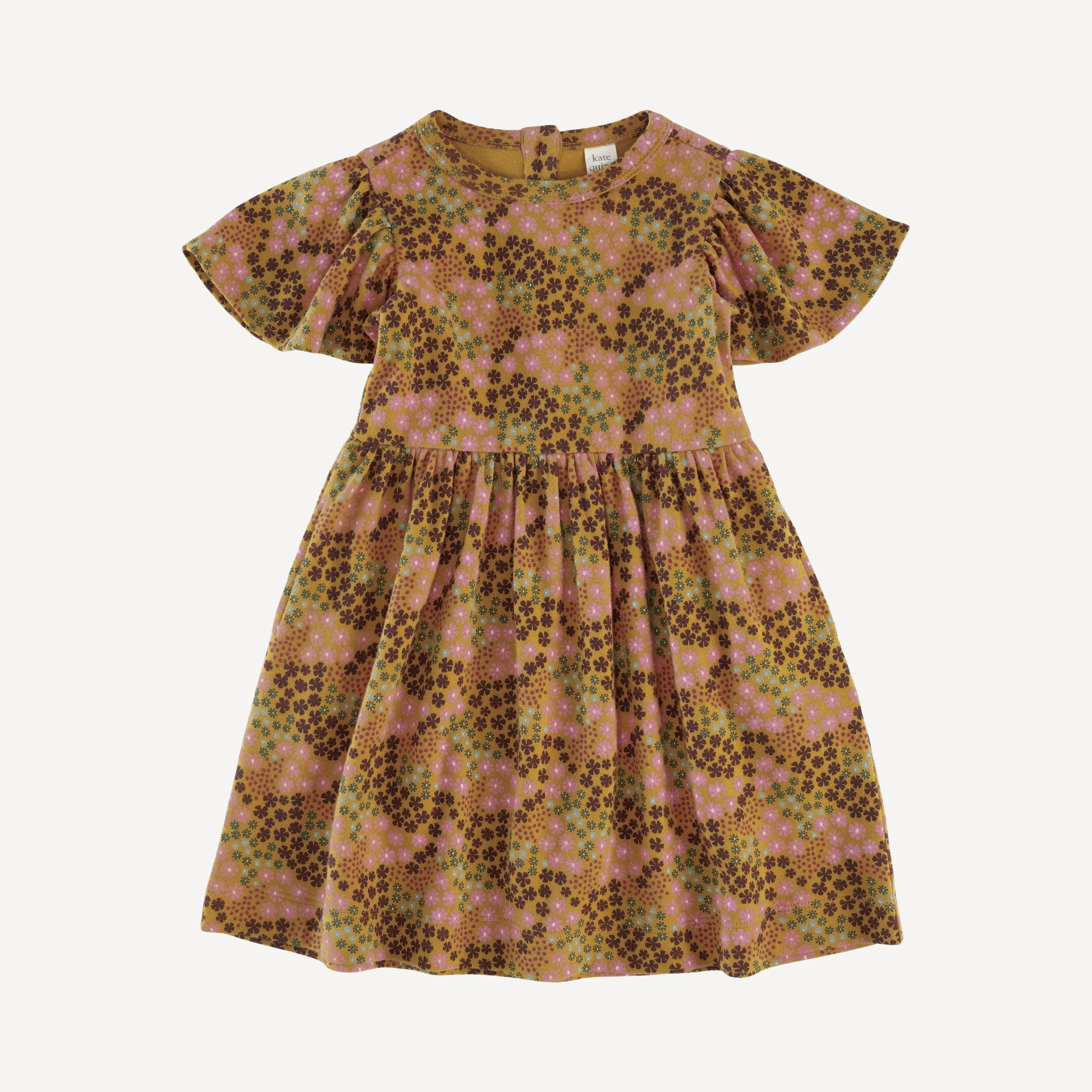 flutter sleeve dress | honey mustard daisy ditsy | organic cotton interlock