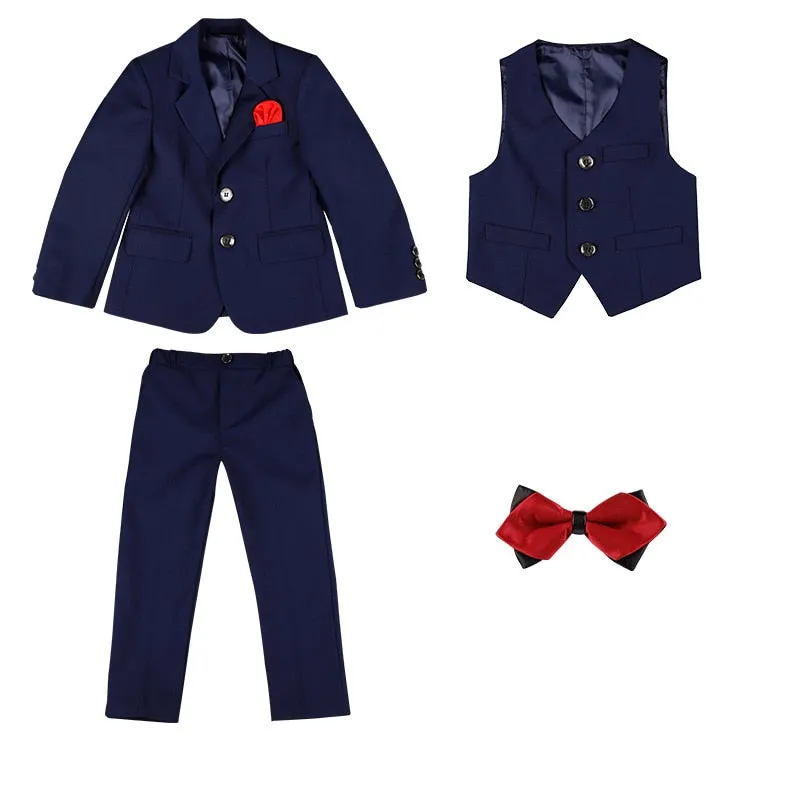 Formal Wedding Boys Jacket Vest Pants BowTie 4Pcs Tuxedo