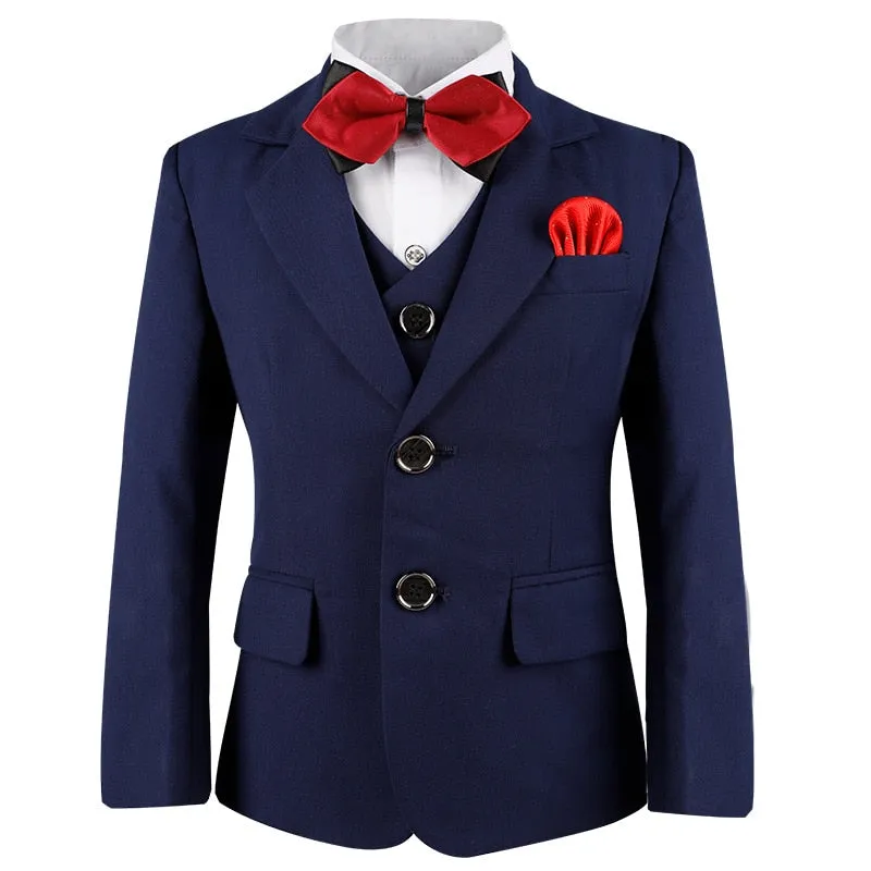 Formal Wedding Boys Jacket Vest Pants BowTie 4Pcs Tuxedo