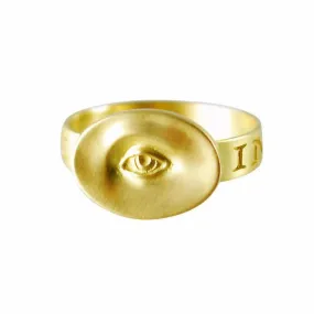 Gabriella Kiss 18k Small Eye Love Token Ring Inscribed with Invigilare