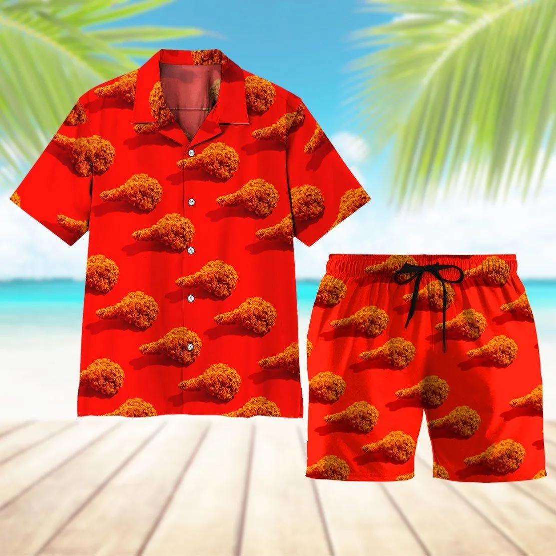 Gearhuman 3D Fried Chicken Hawaii Shirt