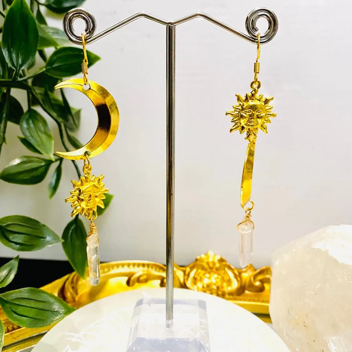 Gold Dipped Earrings in Sun Moon