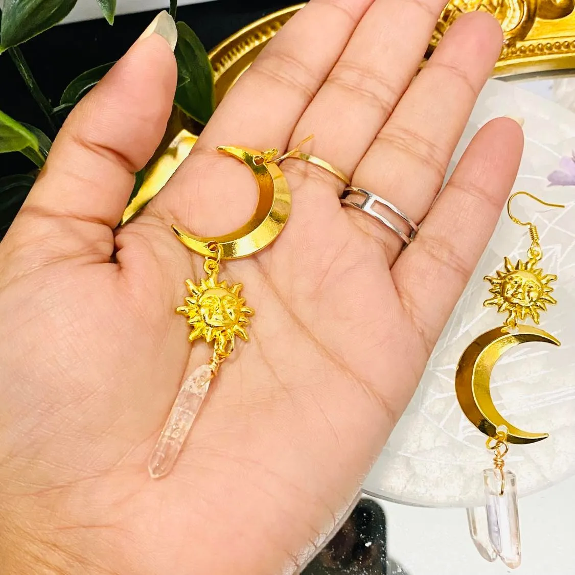 Gold Dipped Earrings in Sun Moon