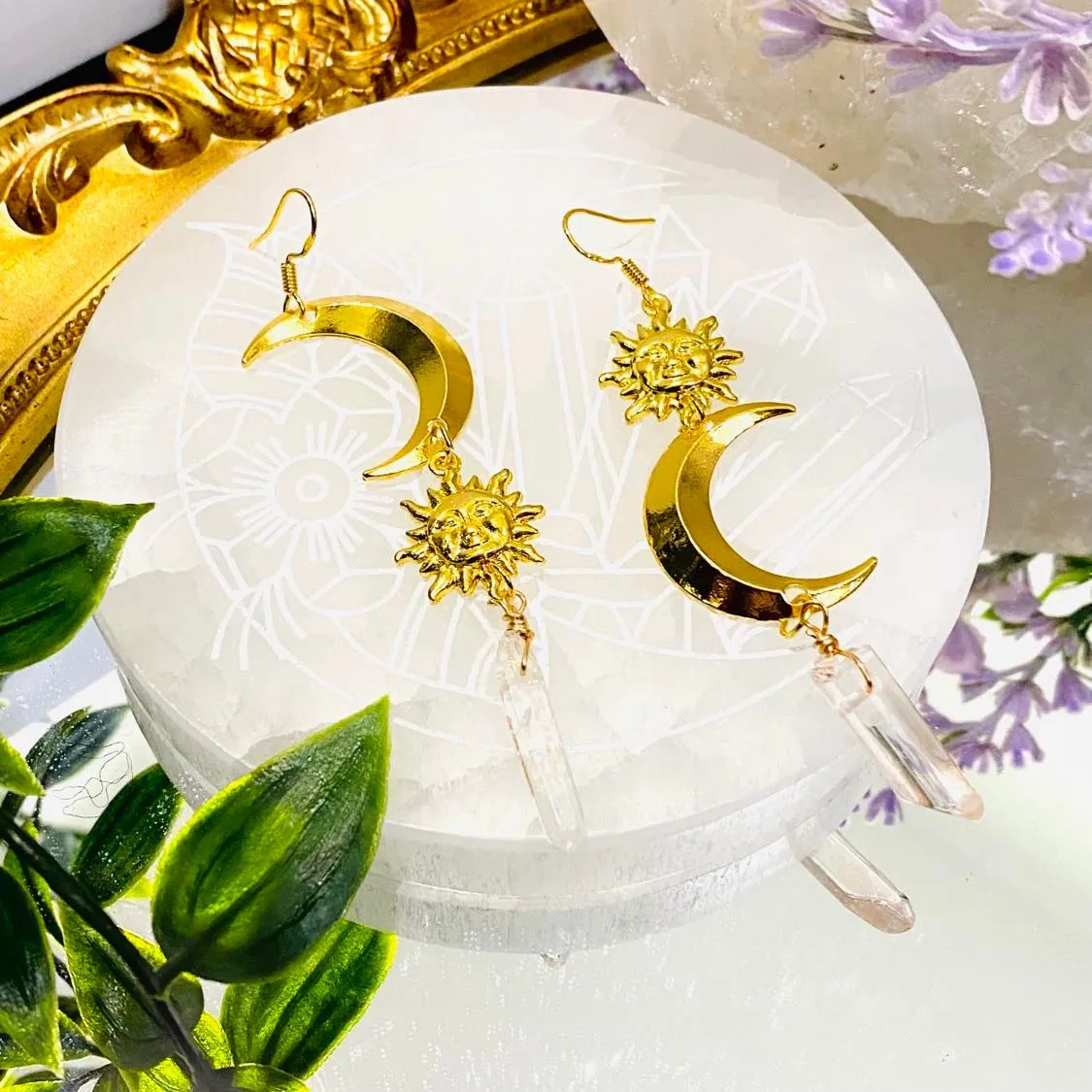 Gold Dipped Earrings in Sun Moon