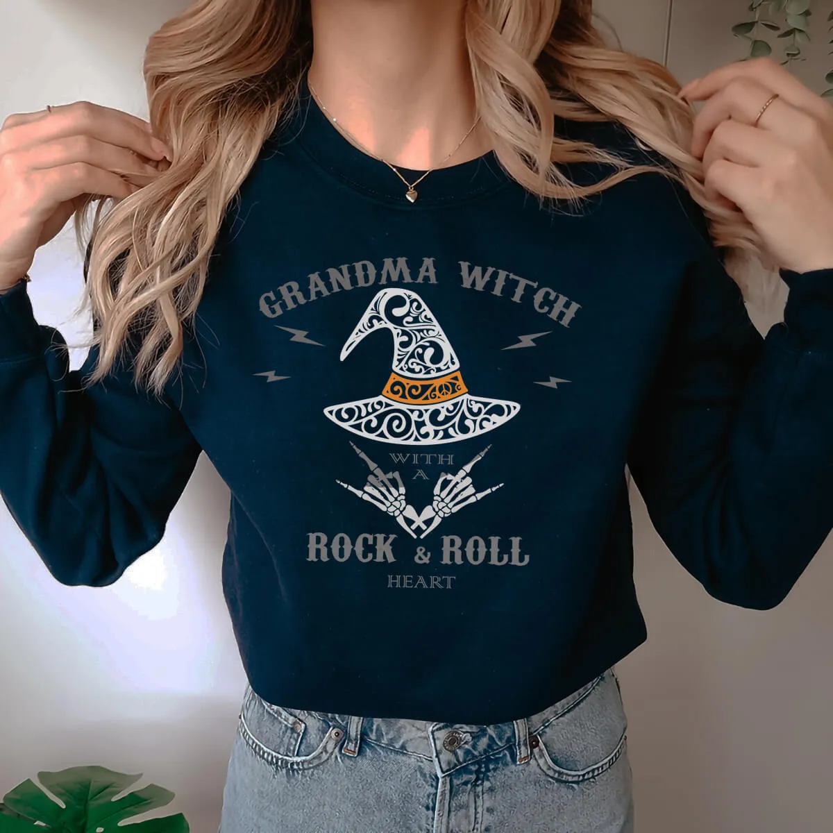 Grandma Witch a Rock and Roll Heart Sweatshirt