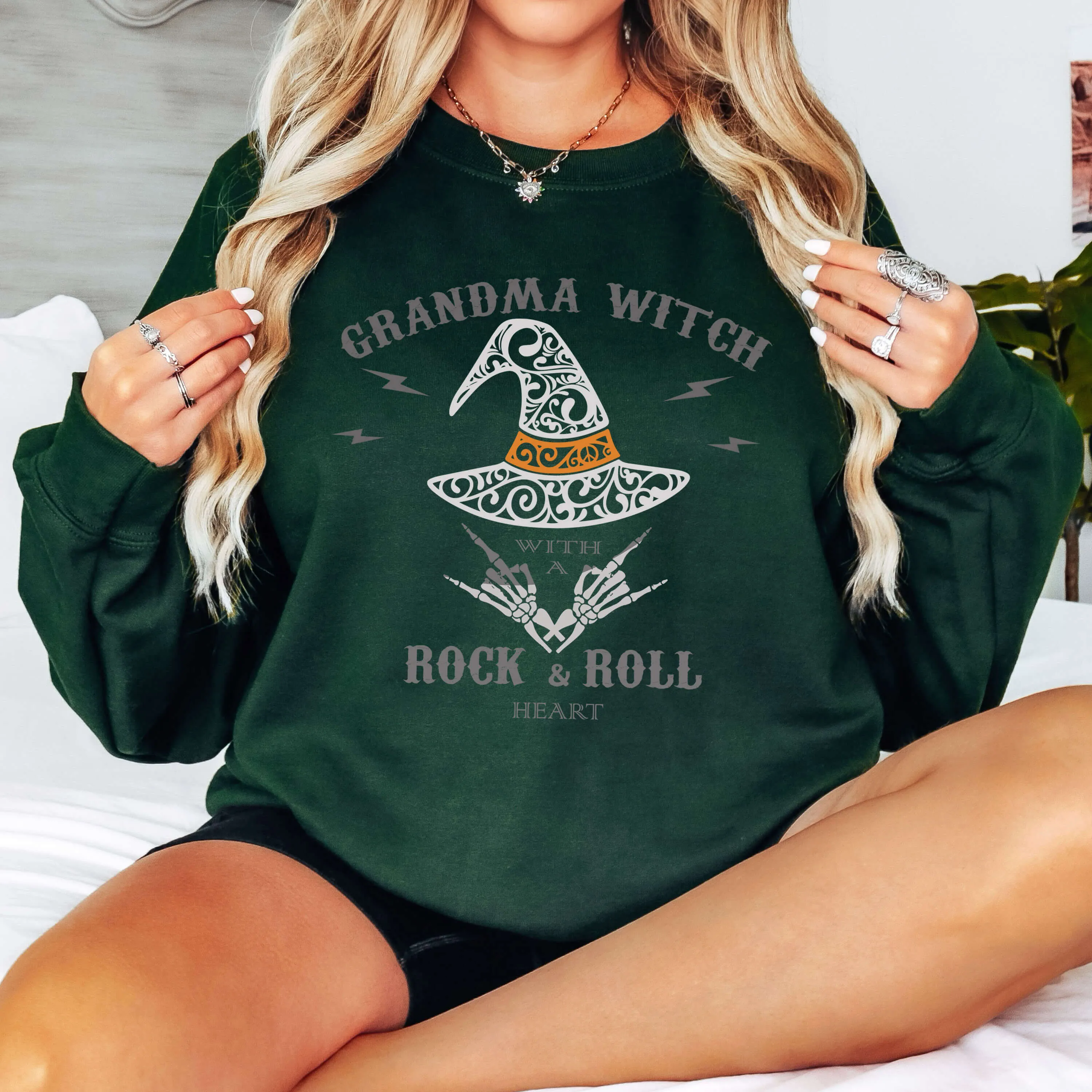 Grandma Witch a Rock and Roll Heart Sweatshirt