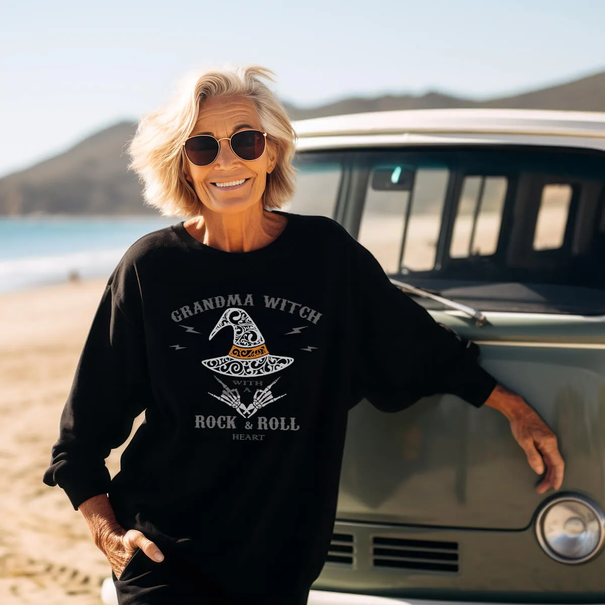 Grandma Witch a Rock and Roll Heart Sweatshirt