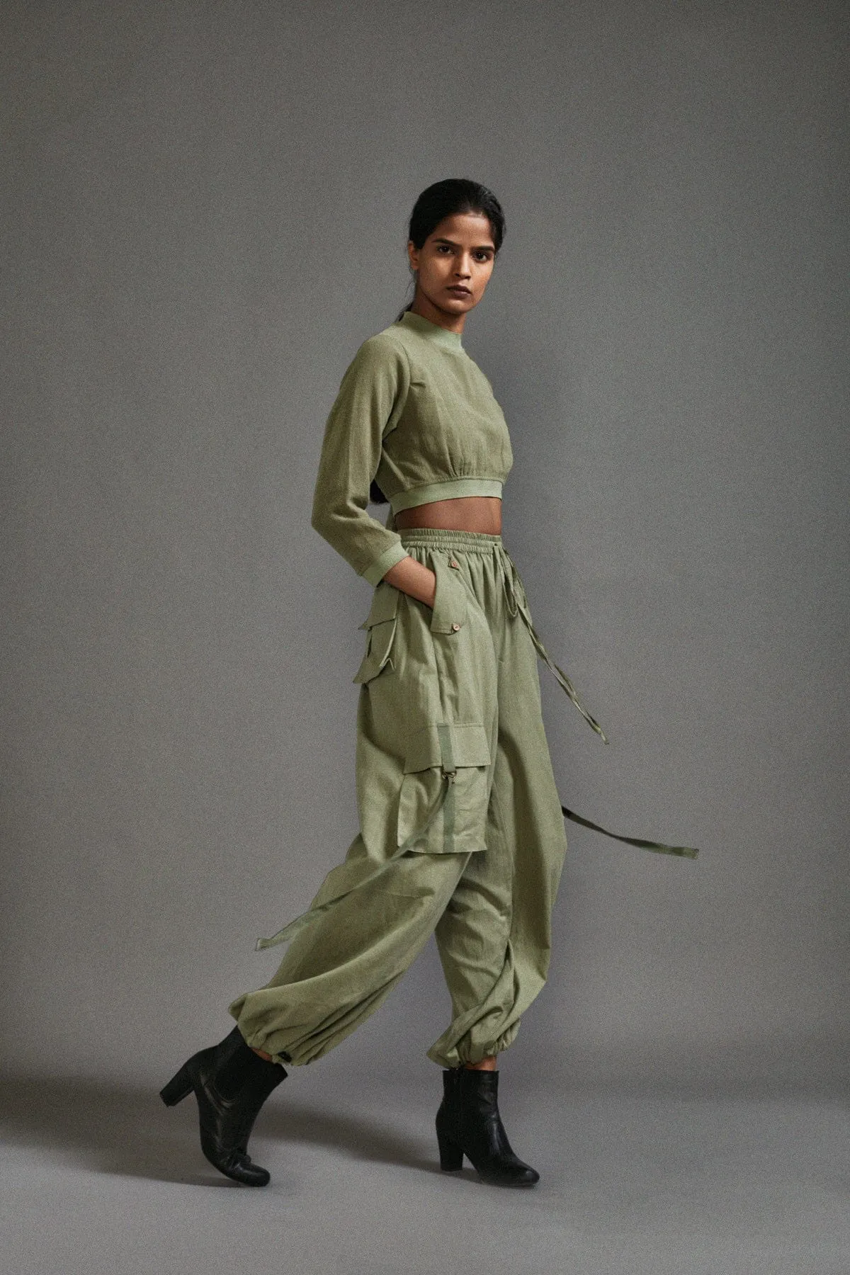 Green Crop Top and Cargo Set