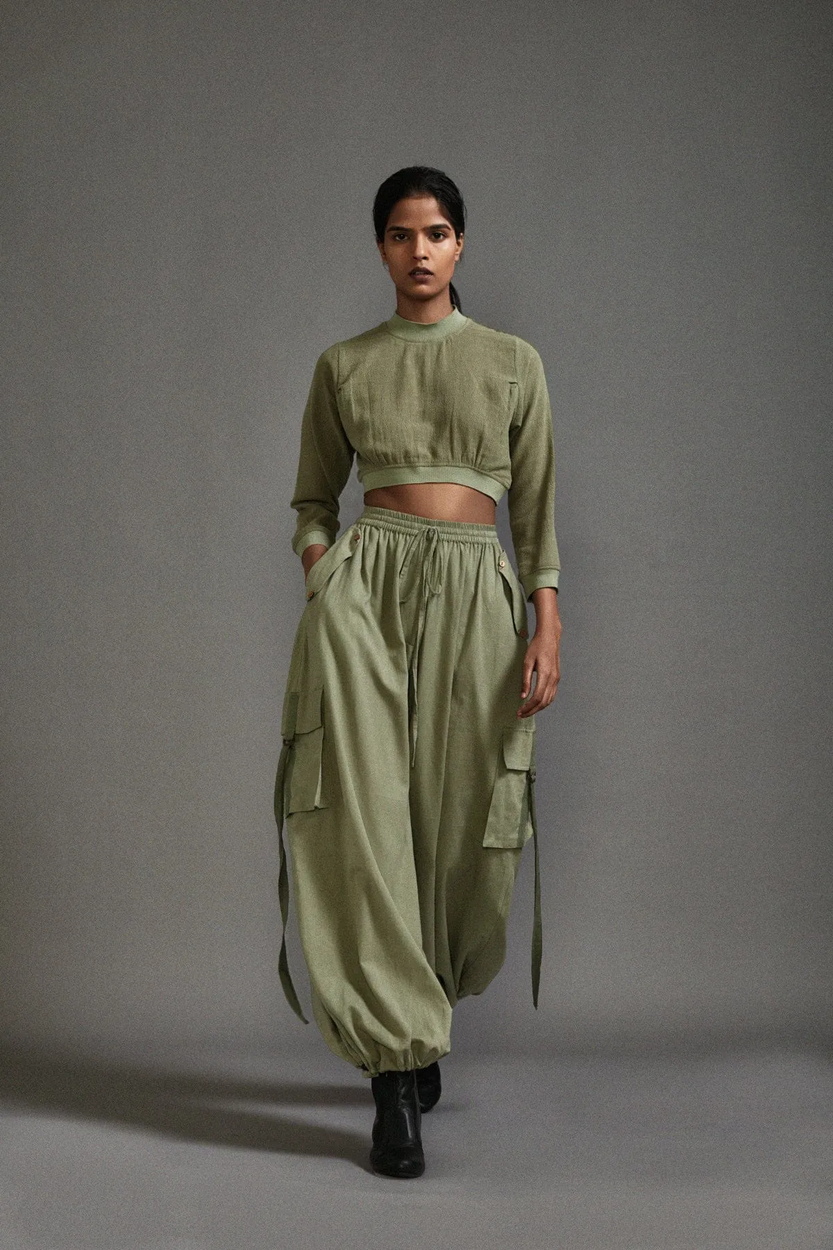 Green Crop Top and Cargo Set