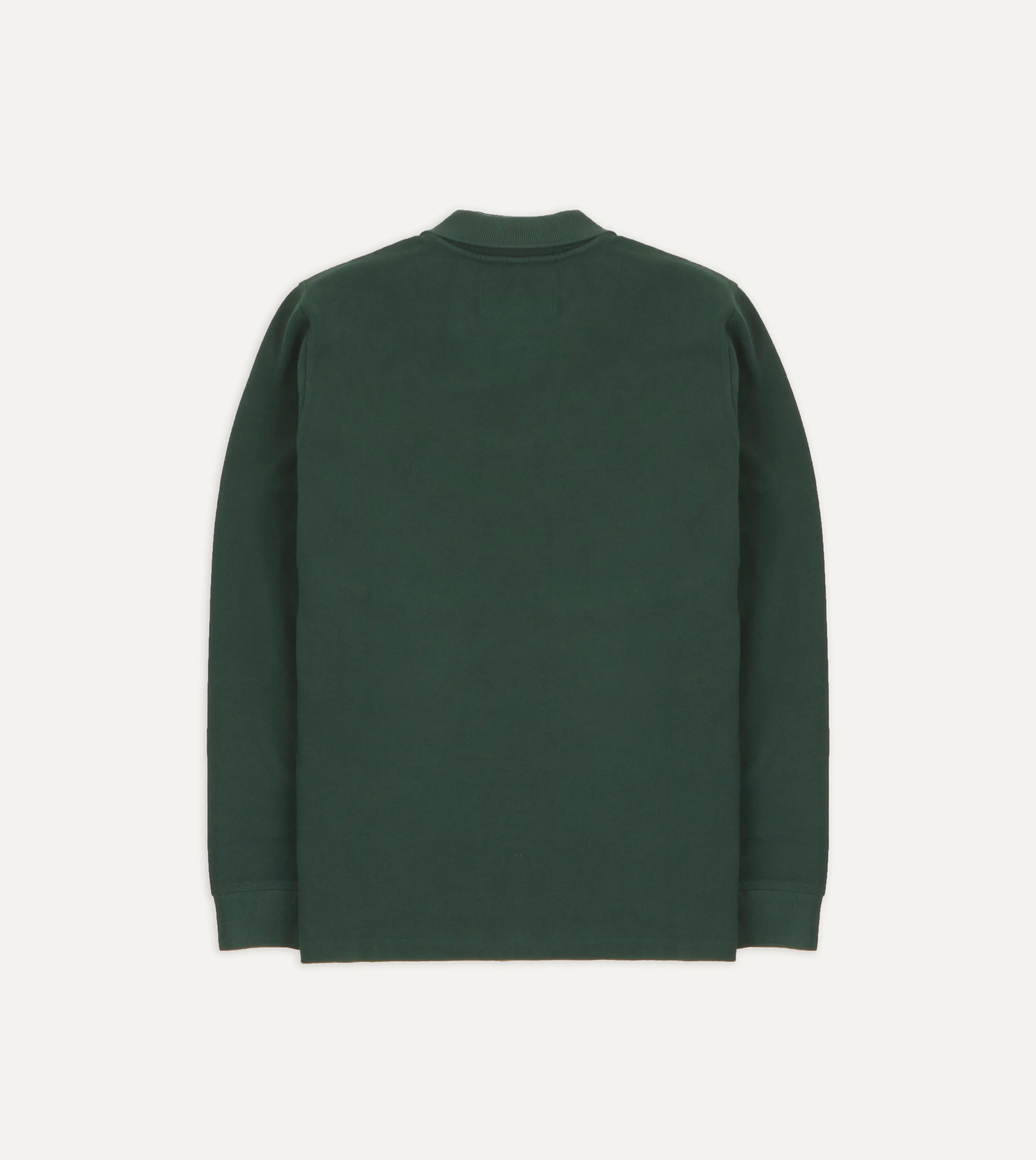 Green Pique Cotton Long-Sleeve Polo Shirt