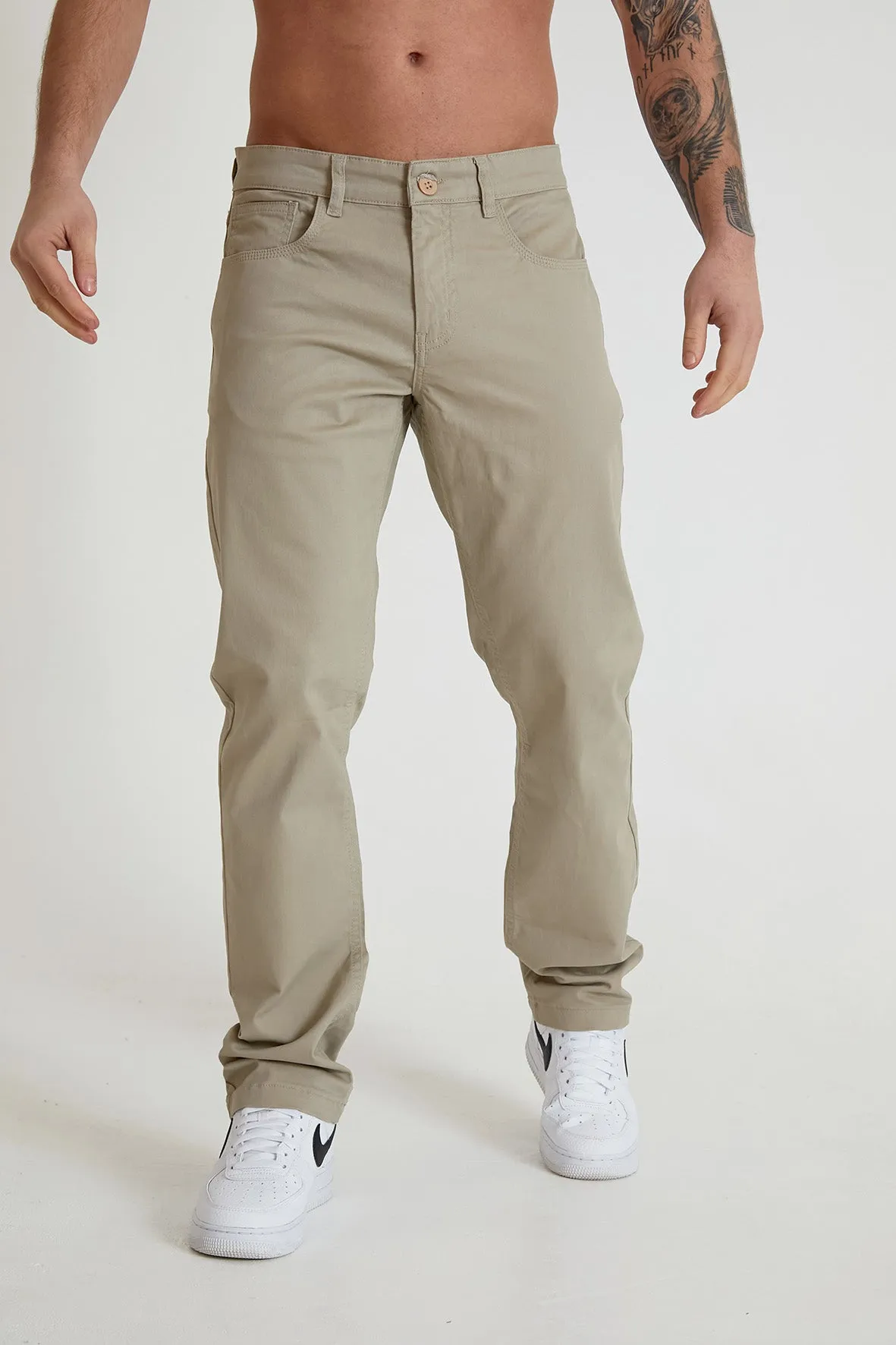 Hawkins 5 pocket chino pant in premium cotton twill - Lt Stone