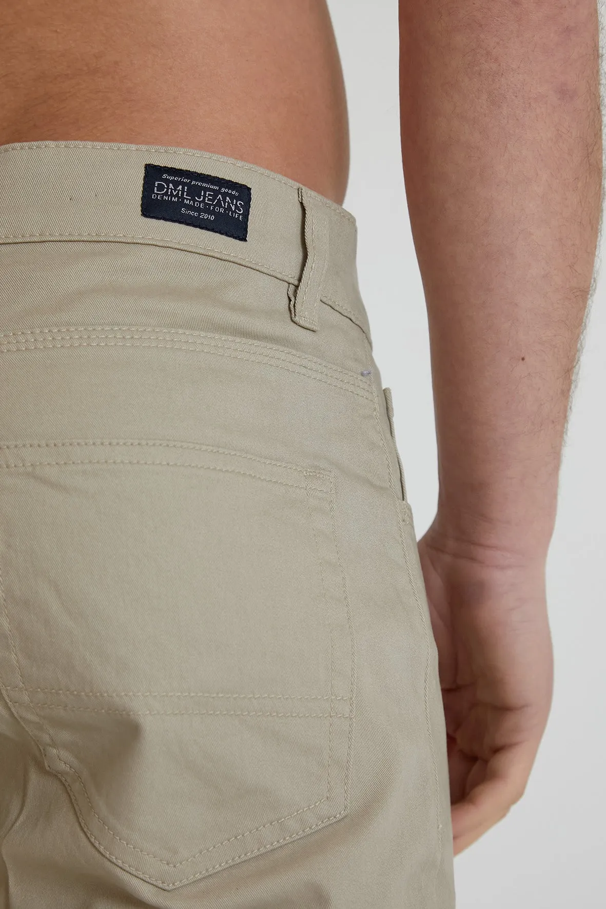 Hawkins 5 pocket chino pant in premium cotton twill - Lt Stone