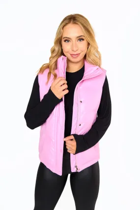 Helen Vegan Leather Puffer Vest - Bubble Gum